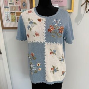 Vintage 90s Salon Studio Floral Sweater Short Sleeve Size Medium